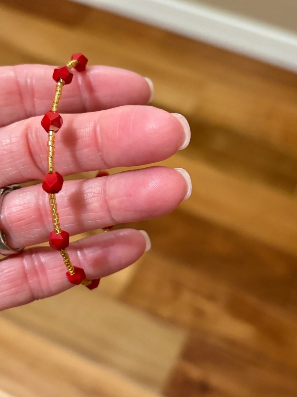 NIB! Women's Gold, Red Beaded Bracelet